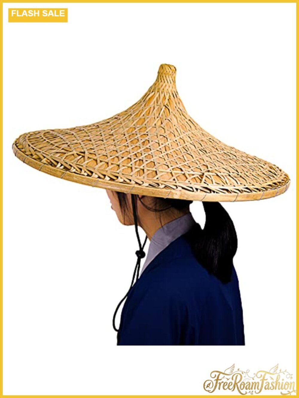 Hand-Woven Natural Bamboo Sun Hat Adjustable Tapered Unisex Outdoor